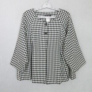 Spago Collection Womens 20W Houndstooth Jacket Black White 3/4 Sleeve Button